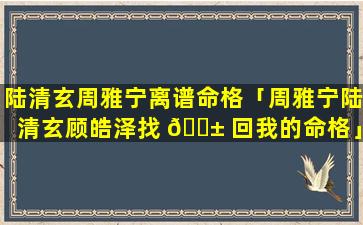 陆清玄周雅宁离谱命格「周雅宁陆清玄顾皓泽找 🐱 回我的命格」